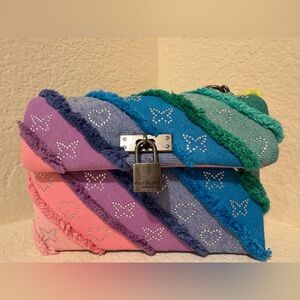 Kurt Geiger London Rainbow Denim Kensington Crossbody Bag NWT